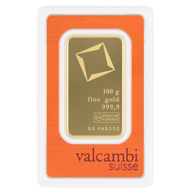 Valcambi 100 Gram .9999 Fine Gold Bar (In Assay)